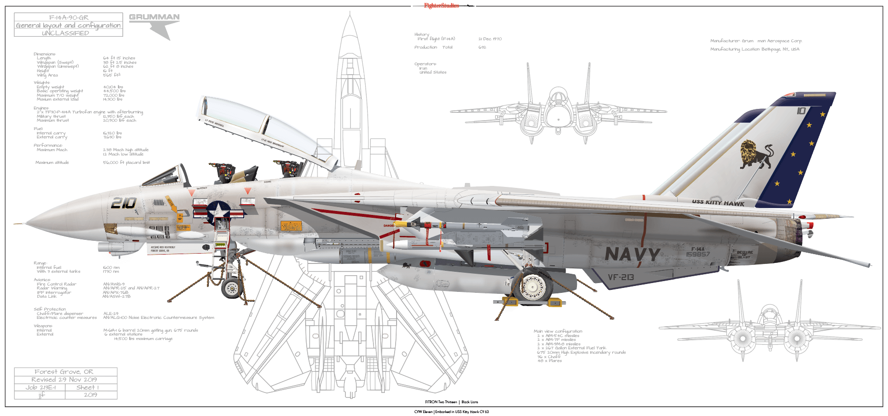 F-14A VF 213 Black Lions CVW 11 USS Kitty Hawk Fine Art Aviation